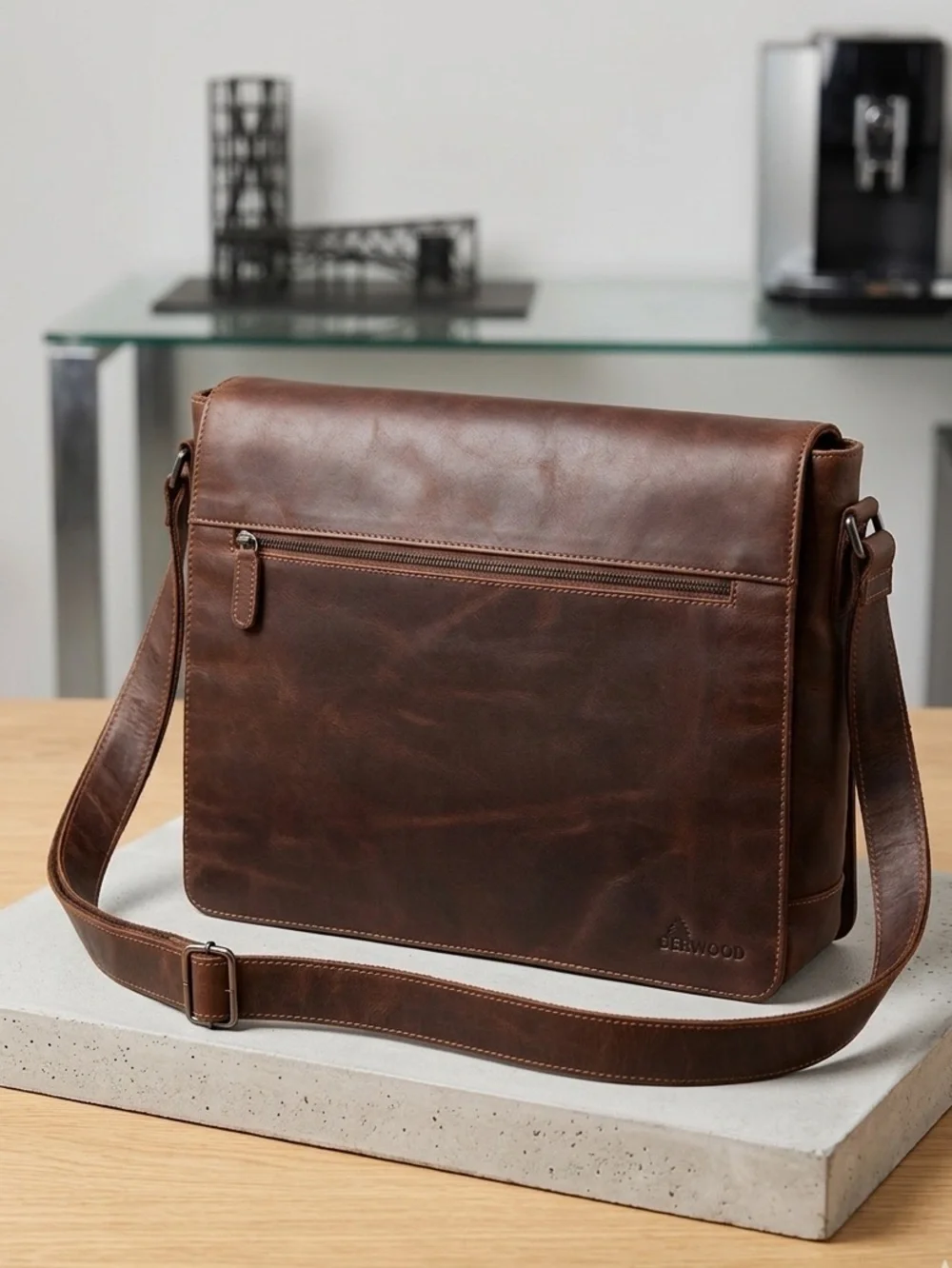 Green Wood Australia Brown Leather Messenger Classic Men’s Crossbody Bag